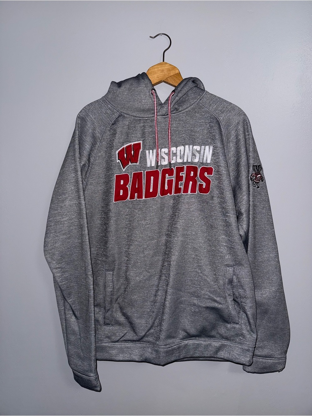 Wisconsin Badgers Gray Hoodie with Red Logo